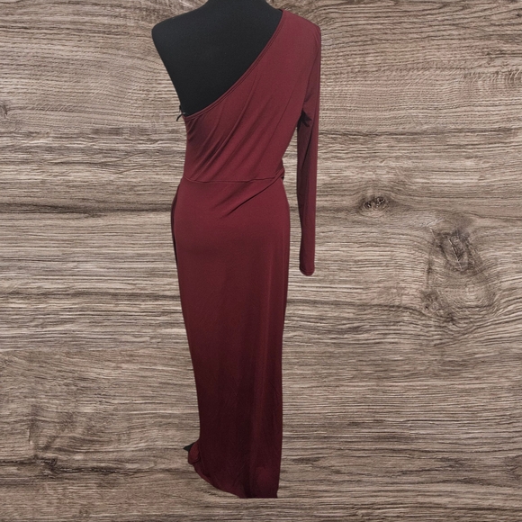 SHEIN One-Shoulder Burgundy Dress - Picture 4 of 5